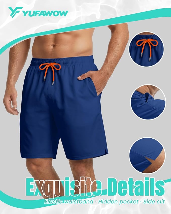 9 Inch Men Swim Trunks with Mesh Lining Quick Dry Breathable Pockets for Summer Beach Cruise Water Park Gym Running