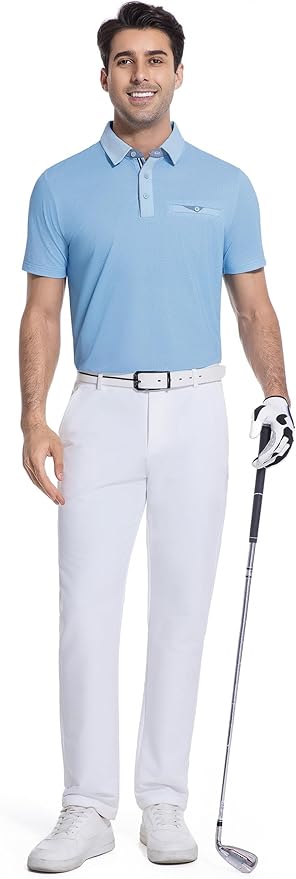 Esabel.C Men's Golf Polo Shirts Print Moisture Wicking Short Sleeve Dry Fit Stretch Polo Shirts for Men with Faux Pocket