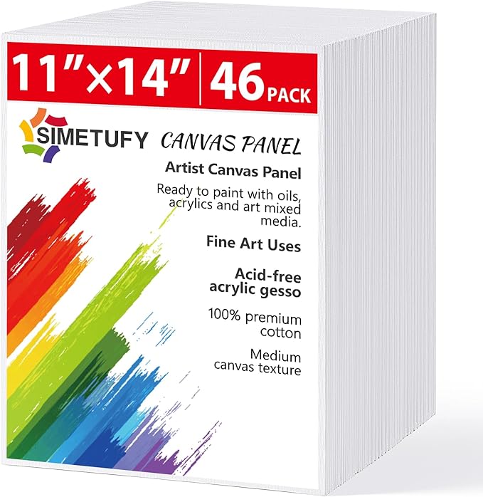 Simetufy Canvas Boards for Painting 11”x14” 46 Pack Bulk Canvases for Painting by Simetufy