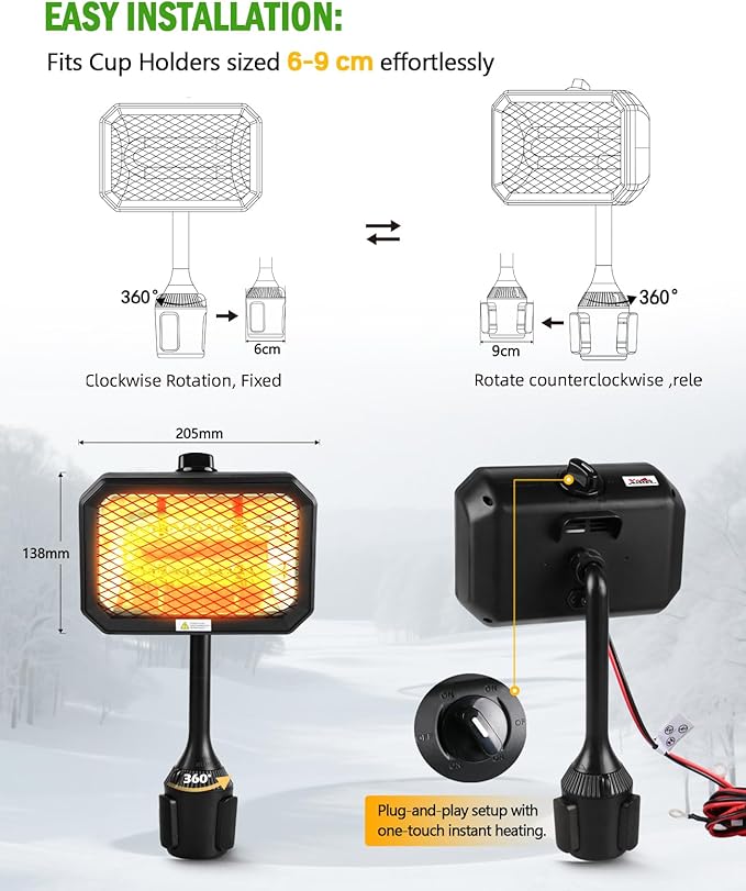 Xislet Golf Cart Electric Heater [2-Second Quick Heat] 400W Quiet & Safe Carbon Fiber Golf Cart Heater, Easy to Install Battery Powered Heater, Stable Fit 48V Club Car/Yamaha/EZGO