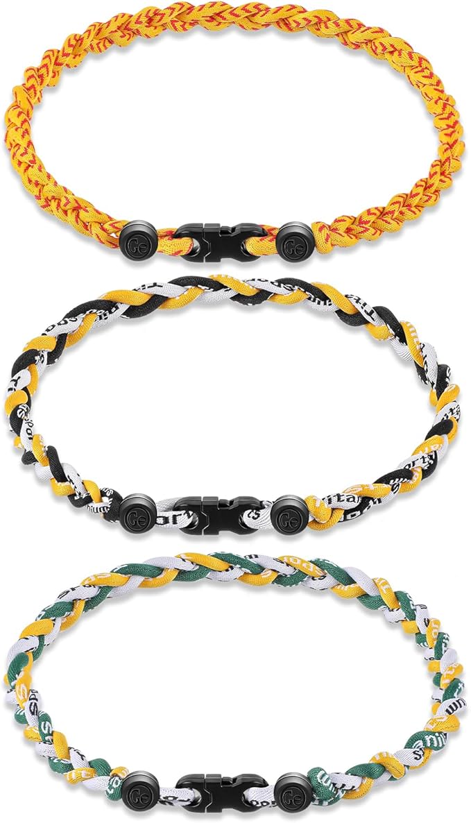 Junkin Baseball Necklaces Three Braided Rope Titanium Necklace for Fans Team Gifts Boys Men Player Softball Sports