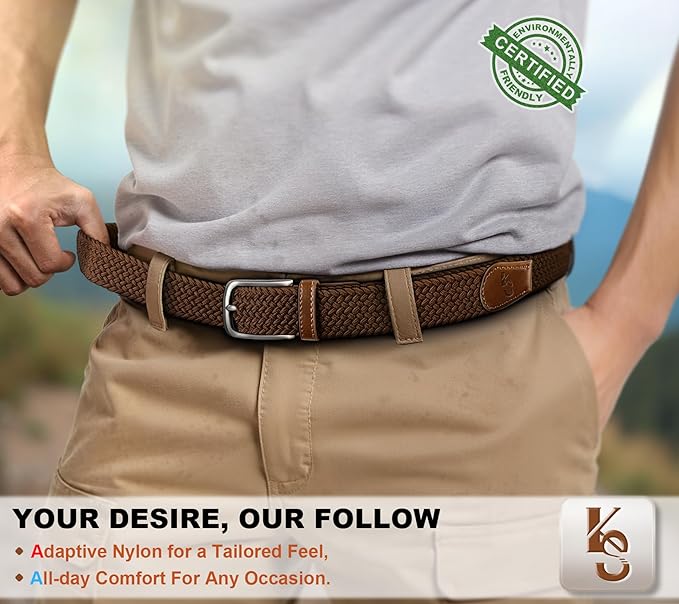 KEMISANT Men's Golf Belt 2 Pack-Braided Woven Stretch Belt for Gift Men Casual Jeans Sports Work 1 3/8"