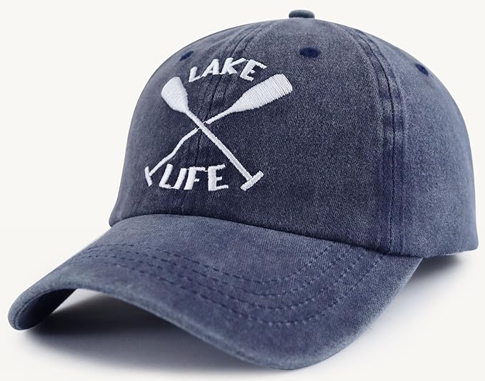 Lake Life Hats for Women Men, Funny Adjustable Washed Cotton Embroidered Summer Vacation Sun Baseball Cap