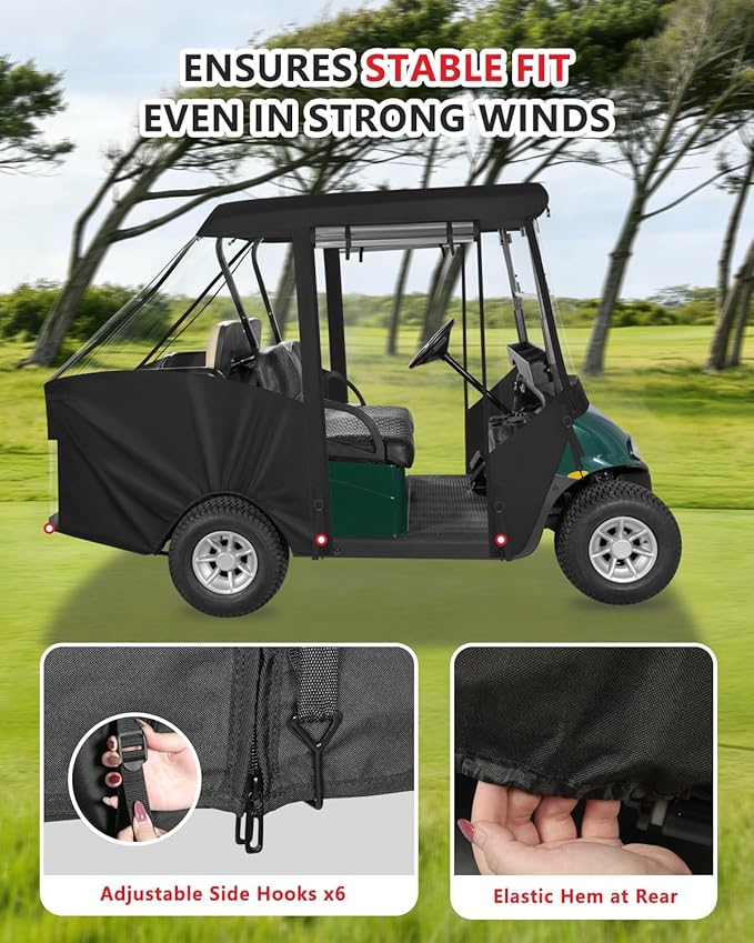 4 Passenger Golf Cart Enclosure for EZGO RXV 2+2 Seater Short Roof, Waterproof 600D Oxford Drivable Rain Cover with Full Roll-Up Clear Windows & Doors