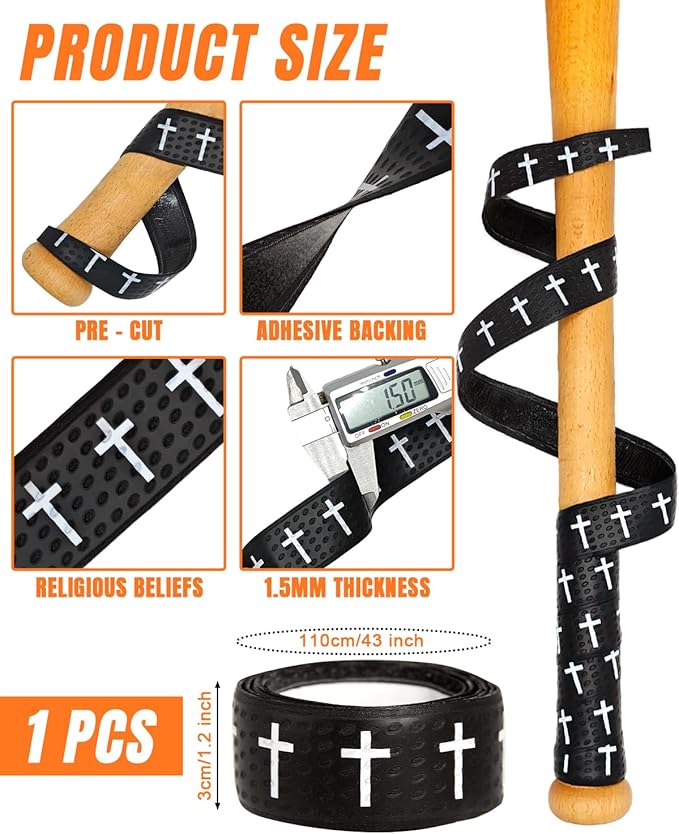Piemow Baseball Bat Grip Tapes, Faith Cross Bat Grip Tape, 1.5mm Precut and Full Adhesive Baseball Wrist Tape, Scripture Designs Non-Slip Religious Baseball Grip Tapes for Sports