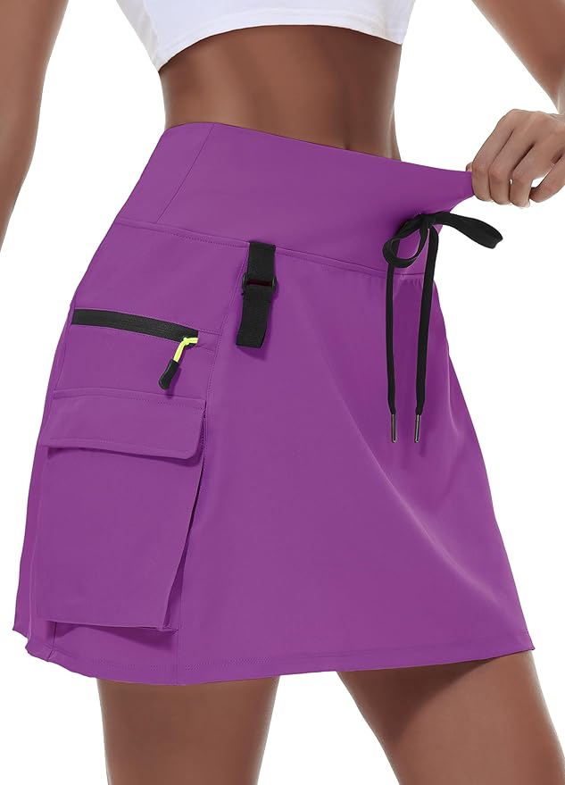 MIVEI Skorts for Woman - Hiking Cargo Skorts with Zipper Pockets, High Waisted Quick Dry Golf Workout, Dressy Casual