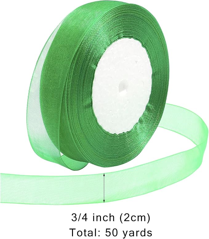 Ribbon for Gift Wrapping 3/4 inch Green Sheer Organza Ribbon for Flower Bouquet - Image 2