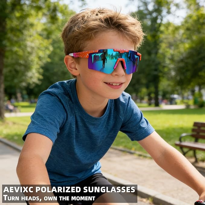 2-Sizes Kids Youth Baseball Sunglasses Men Women Vipers Sunglasses Softball Boys Girl True Polarization &UV Protection