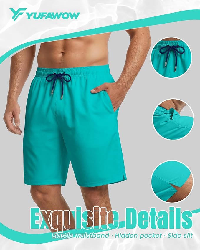 9 Inch Men Swim Trunks with Mesh Lining Quick Dry Breathable Pockets for Summer Beach Cruise Water Park Gym Running