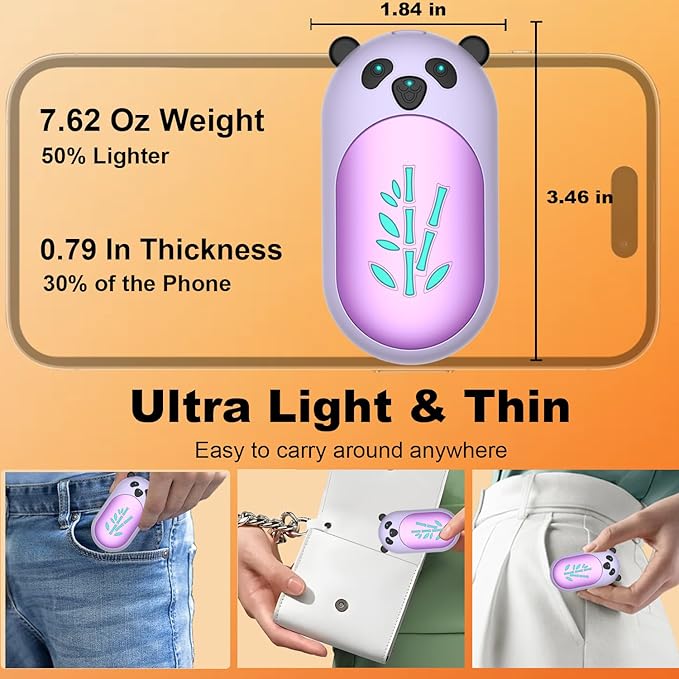 ‎Hand Warmers 2 Pack,Hand Warmers Rechargeable 6000mAh 20Hrs Long Safe Heat AI Smart Chips,Portable Pocket Heater,Gifts for Birthday,Outdoor,Golf,Hunting,Camping Accessories