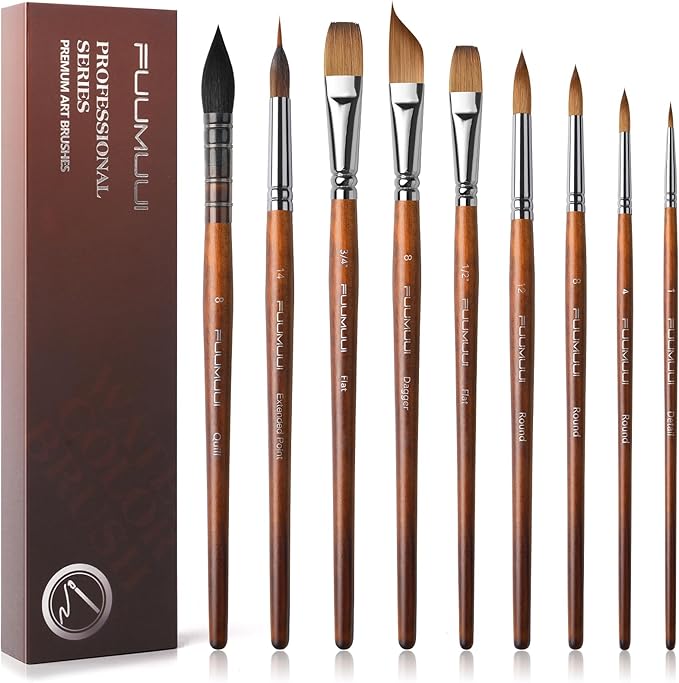 Watercolor Brushes Professional, Fuumuui 9pcs Sable Paint Brushes & Natural - Image 9