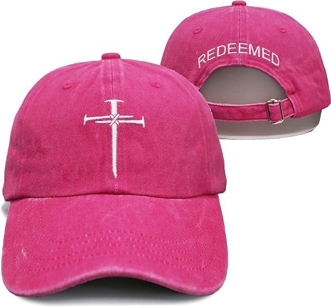 Christian Redeemed Cross Nails Hats for Men Women, Vintage Adjustable Cotton Embroidered Front & Back Baseball Cap
