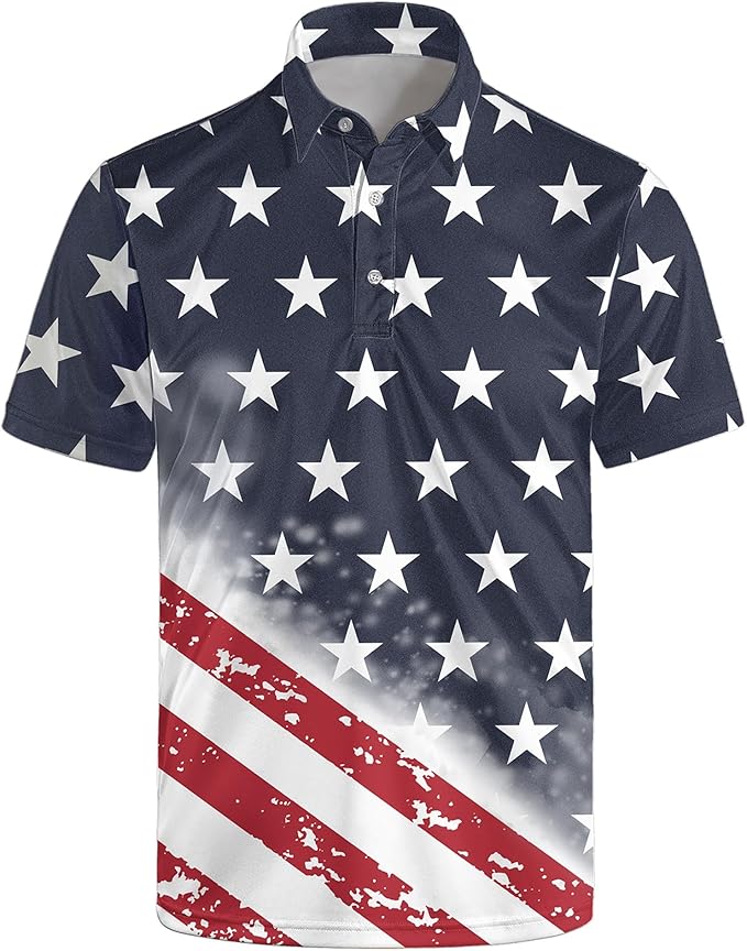 Golf Polo Shirts for Men Funny Print Short Sleeve Golf Shirts Performance Golf Polos