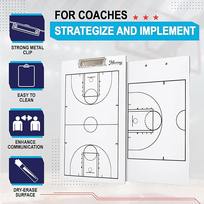 Murray Sporting Goods Dry Erase Coaches Clipboard | Double-Sided Dry Erase White Board