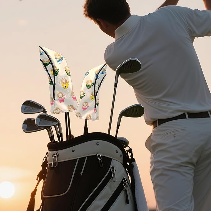 Golf Headcovers Fits Driver Hybrid Fairway 3/5 Wood, Waterproof PU Leather Golf Club Protector, Ideal Sports Accessories & Golfer Gift Colorful Geometry