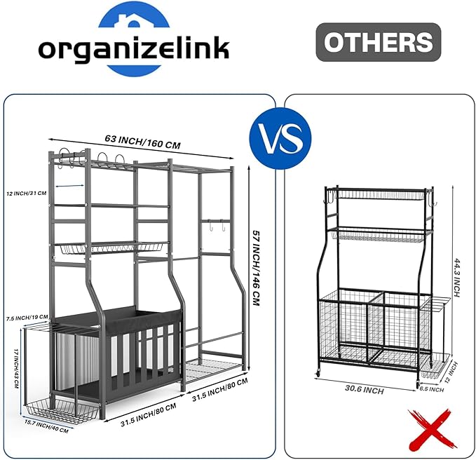 Heavy Duty Garage Sports Equipment Organizer, All-in-One Golf Bag Storage Rack & Multi-Sport Ball Holder for Basketballs, Bats & Kids Toys, Indoor/Outdoor Free Standing Gear Bin