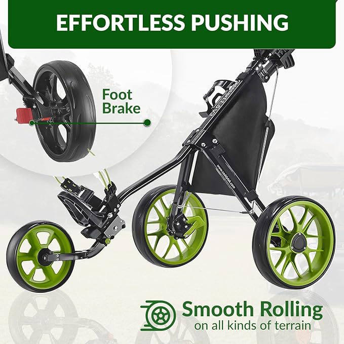 Caddytek CaddyLite 11.5 V3 Golf Push Cart - Lightweight Aluminum 3-Wheel Foldable Golf Bag Cart with Quad-Fold Frame, EVA Wheels, Adjustable Handle, Foot Brake, Mesh Net, Umbrella & Drink Holder