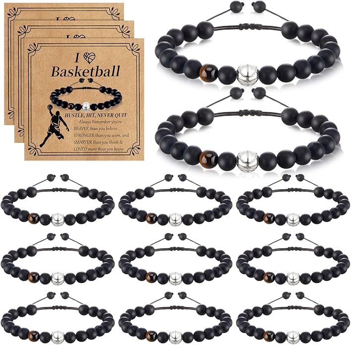 12 Set Sport Adjustable Beaded Bracelets Gifts Football Softball Soccer Volleyball Golf Basketball Hockey Bracelets for Women Men Adjustable Beaded Accessories