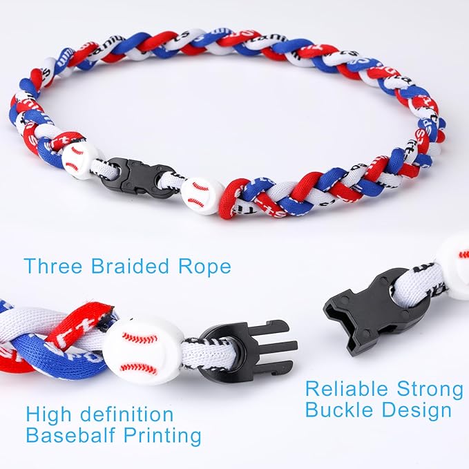 Baseball Necklace with Cross Pendant Fashion Three Braided Rope Tornado Design for Sports Fan Baseball Theme Party Gift Idea, 18 Inch