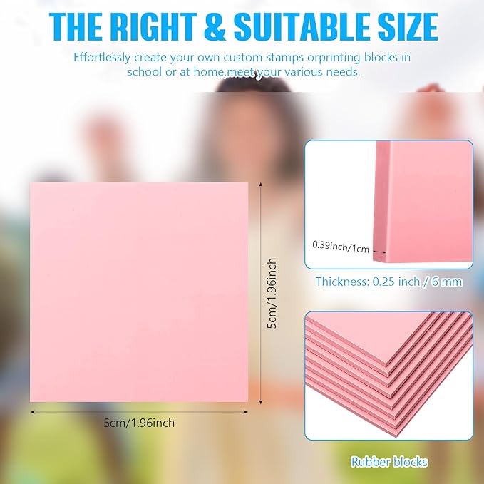 24 Pcs 2" x2" Pink Rubber Art Soft Linoleum Carving Block, Rubber Crafts - Image 2