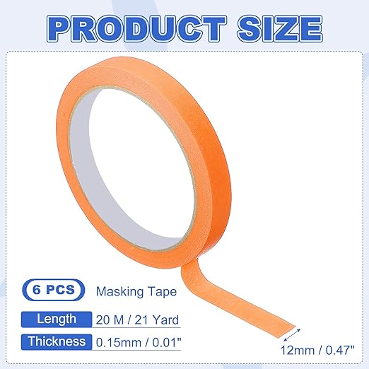 MECCANIXITY Masking Tape 0.5 Inch x 21 Yard Painter's Tape Orange Paint Tapes - Image 2