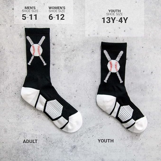 ChalkTalkSPORTS Baseball Socks - Performance Socks for Baseball Players - Crossed Bats - Youth and Adult Sizes