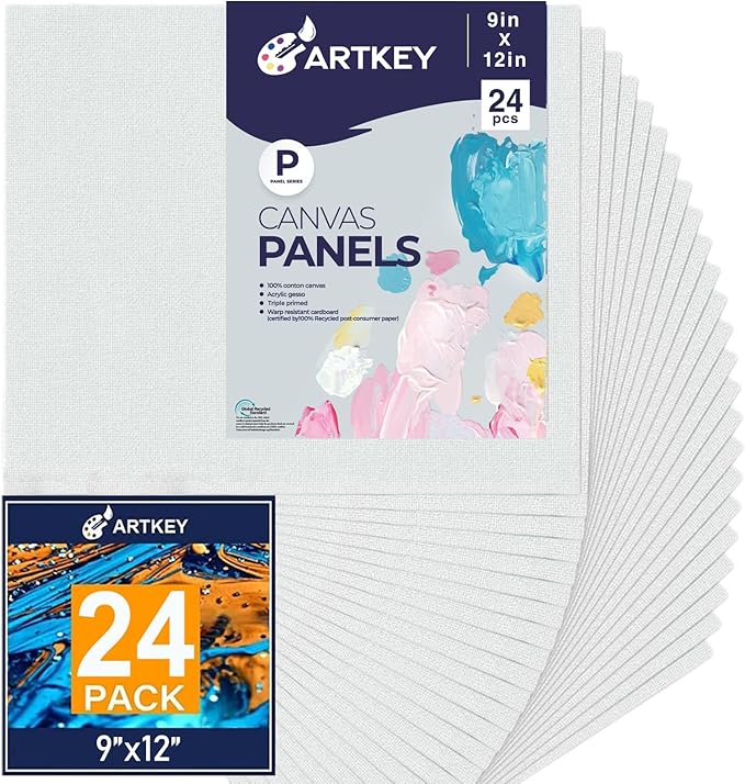 Canvas Panels 9x12 Inch 24-Pack, 10 oz Primed 100% Cotton White Blank Small by Artkey