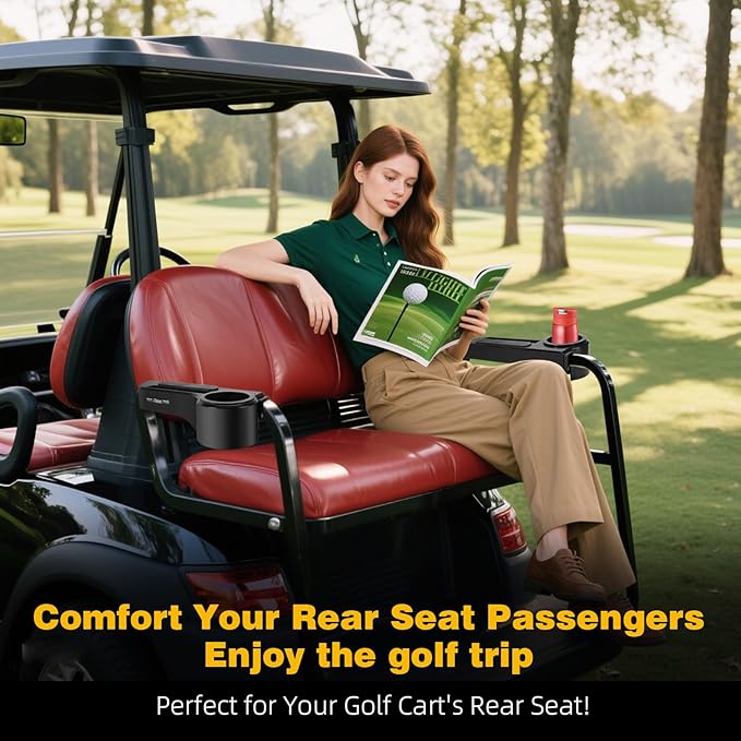 Roykaw Golf Cart Armrest No Drilling Rear Seat Arm Rest, Universal Compatible with EZGO Club Car Yamaha Square Frame Model, with Cup Holder & Phone Holder, Easy to Store & Waterproof