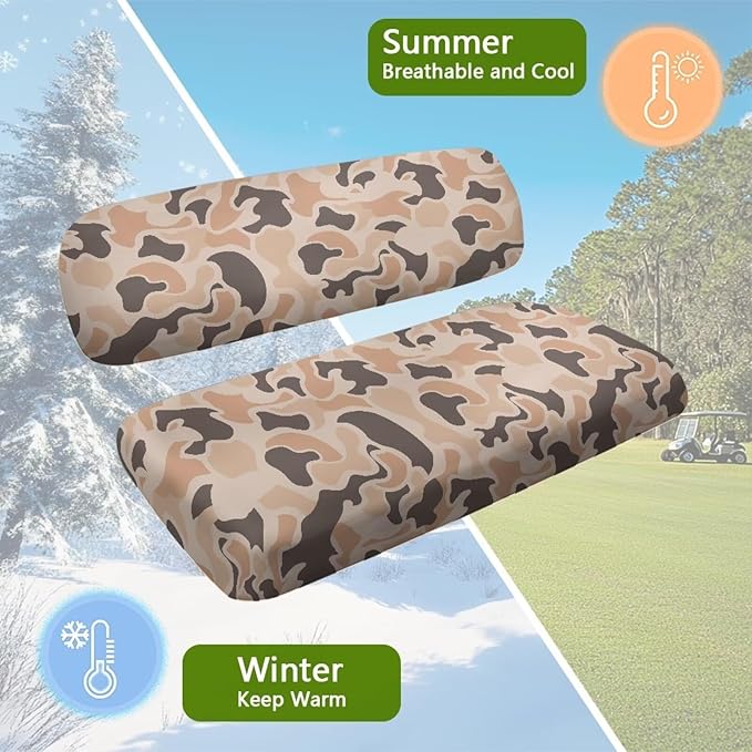 Bulopur Duck Hunting Camo Golf Cart Seat Covers Set Tropical Ezgo Golf Cart Dust Covers for Bench and Backrest, Removable Golfcart Accessory