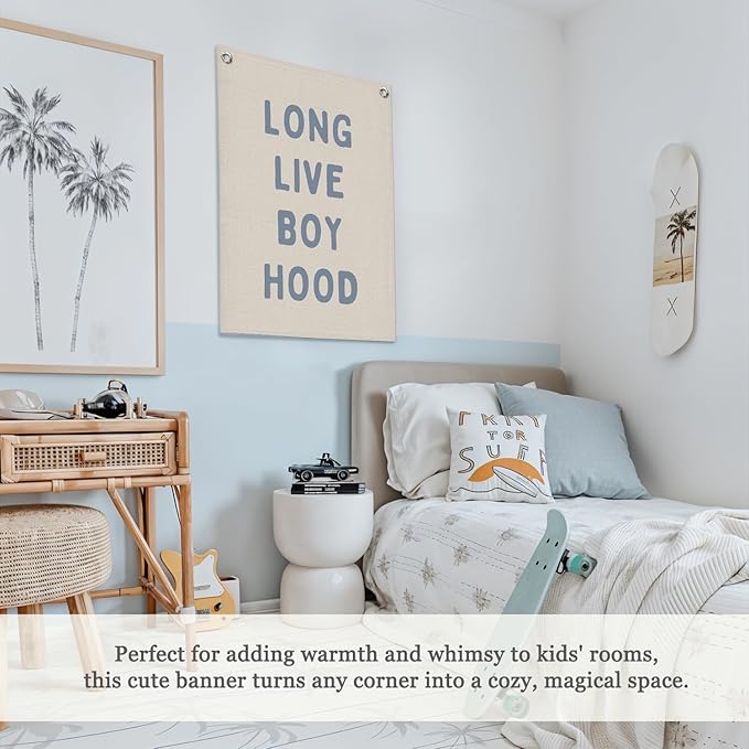 Blue Long Live Boyhood Linen Canvas Banner, Boy Room Decor, Nursery Playroom - Image 4