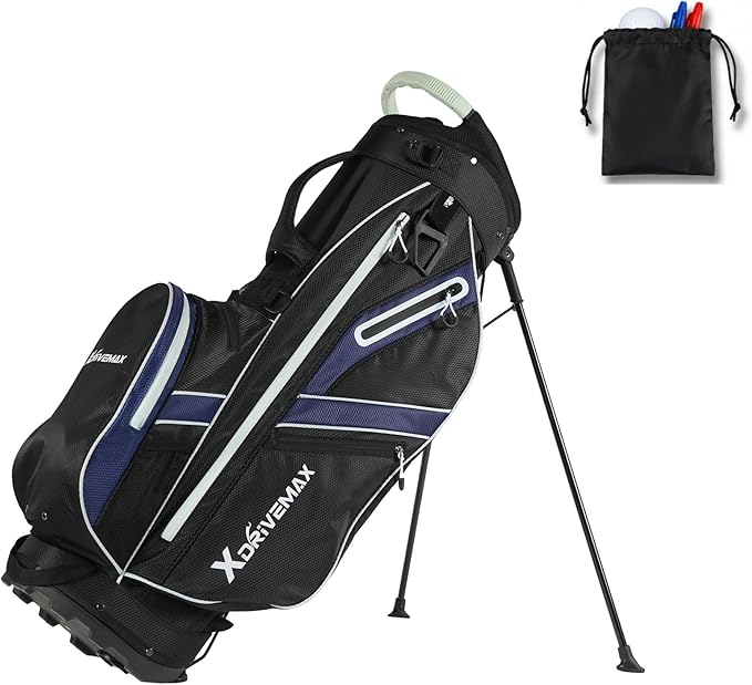 XDriveMax Golf Stand Bag with Accessory Pack, Lightweight 8-Way Top Dividers Golf Bag with Stand, Includes Insulated Cooler Pocket, Dual Strap & Rain Cover