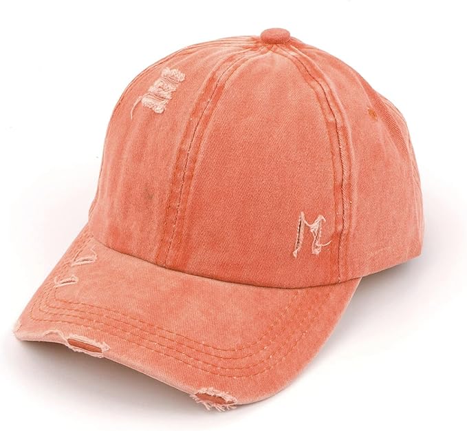 Criss Cross Ponytail Hat Women Washed Distressed Baseball Caps Adjustable High Messy Bun Ponycap