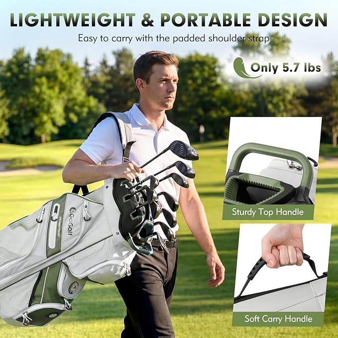 Tangkula Golf Cart Bag with 14-Way Full Length Dividers, 6 Molded Lock Top Golf Club Bag with 11 Pockets, Cooler Bag, Padded Strap, Handles, Umbrella Holder & Rain Hood