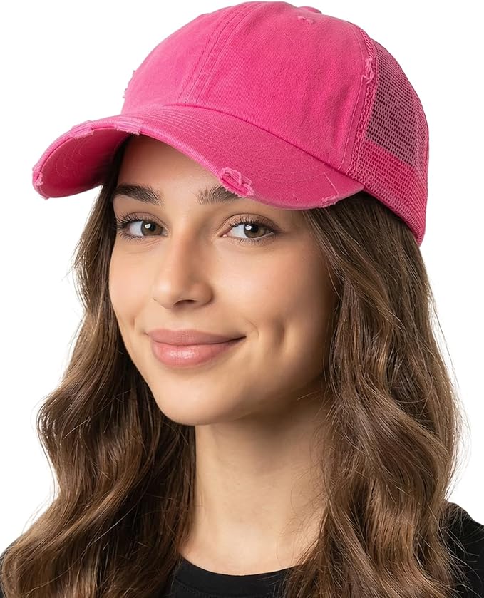 Funky Junque Trucker Hat for Women – Distressed Low Profile Western Camo Baseball Cap with Mesh, Trendy and Adjustable Fit