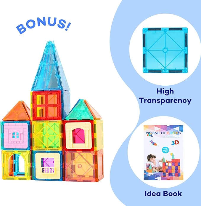 Magnetic Building Tiles, Magnet Building Set, Magnetic Blocks, 3D STEM Stacking - Image 2