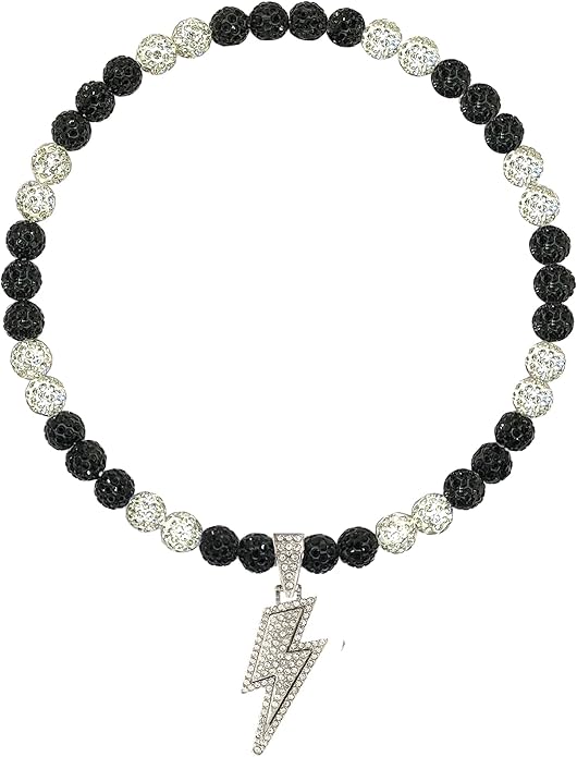 Baseball Necklace for Men 16/18/20 Inch Bling Ice Collection Lightning Bolt Pendant Necklace for Women Rhinestone Clay Beaded Discoball Accessories Gifts for Baseball Team Players Lovers