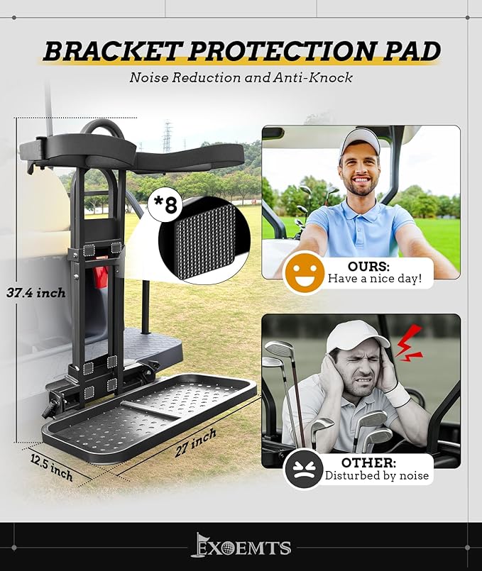 Foldable Golf Cart Rear Seat Bag Holder, Upgraded Golf Cart Rear Seat Bag Rack Only Fits 8-Inch Max Safety Grab Bar, for 4-Seater EZGO Club Car Yamaha, Preinstalled, Space-Saving, No-Drill