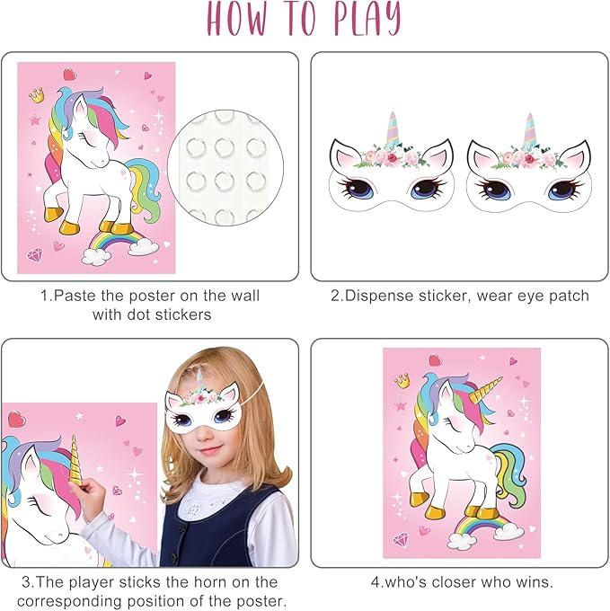 ASTARON Pin The Horn on The Unicorn Birthday Party Game - Image 3