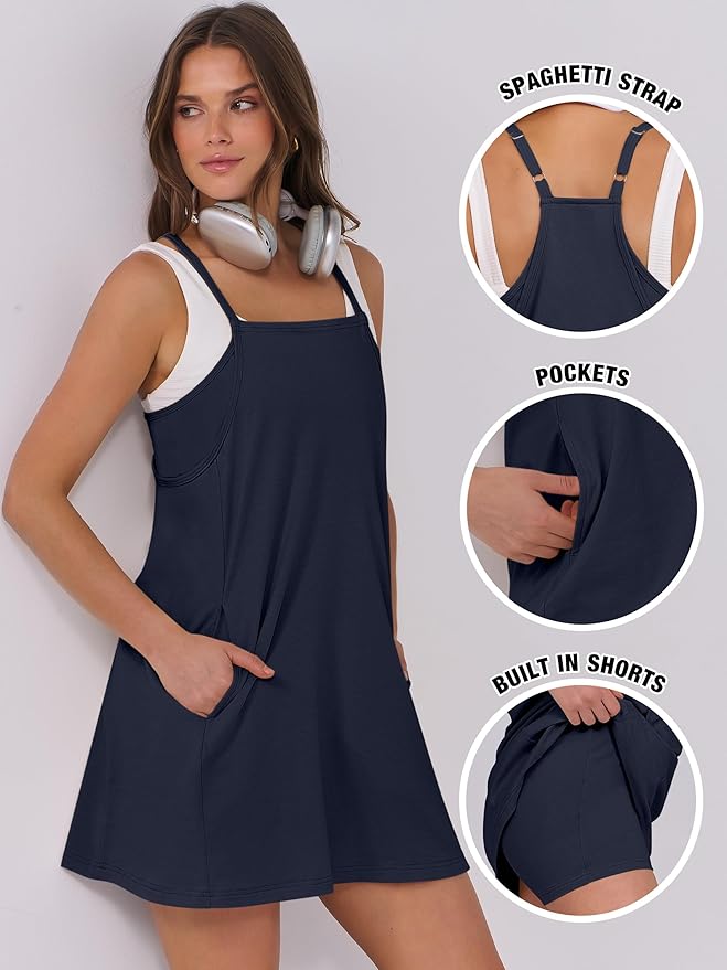 ANRABESS Women Summer Dress 2026 Beach Vacation Outfits Tennis Athletic Workout Romper Dress Built in Shorts Travel Clothes