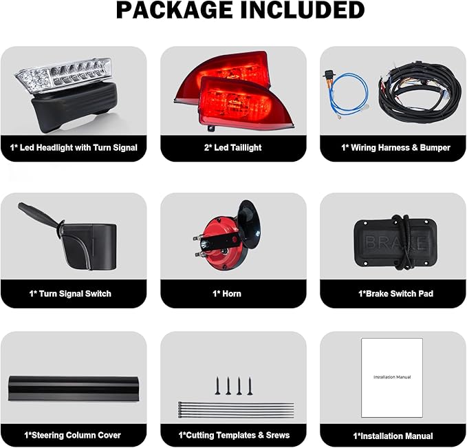 Golf Cart Deluxe Light for Club Car Precedent Electric 12V Street Legal Upgrade Headlight Taillight Kits for Precedent LED Light 2004 up with Turn Signals Hazard Light Switch Horn Brake Pad