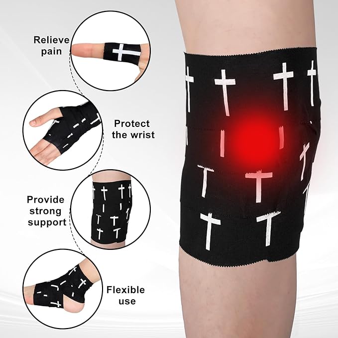 Geiserailie Christian Athletic Tape with Cross Sport Tape 2IN X 23FT Wrist Wrap for Football Baseball Soccer Religious Gift for Mother's Day Father's Day Nurses Week Christian Church(Black)