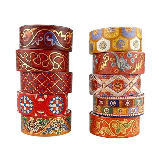 Washi Tape Set 10 Rolls, Chinoiserie Gold Foil Decorative Paper Sticker by Zellykool