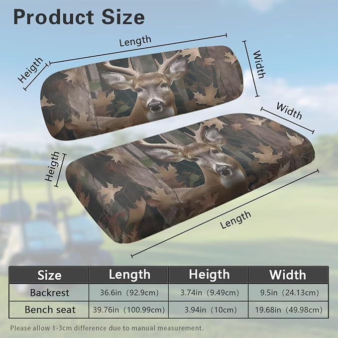 Suobstales Golf Cart Front and Rear Seat Cover Set for EZGO TXT RXV & Club Car DS 2 Passenger, Washable Bench Seat Covers Kit