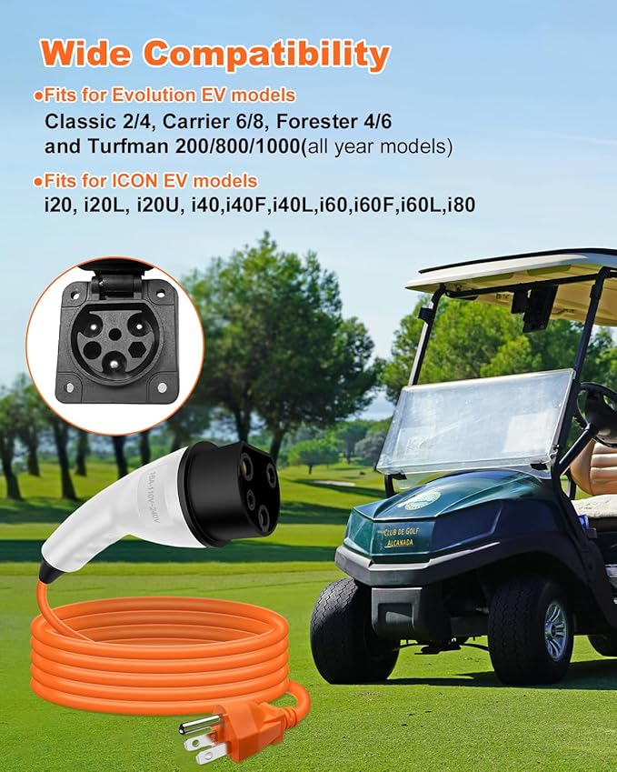 Charging Power Cord Assembly Fits for Evolution ICON Golf Carts,110V-240V 16A 3 pin Golf Cart Charge Plug and 10FT Cable,Replace OEM# 2.04.0620 ST-031016-PT （Plug and Play）