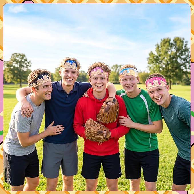 Ice Cream Baseball Headbands Sports Elastic Sweatbands Workout Hairbands for Youth Teen Adult Football Basketball Gym Party Favors
