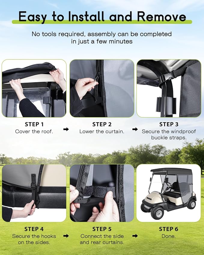 Golf Cart Sun Shade Cover for Club Car Precedent DS EZGO TXT RXV EXCAR 2 Passenger 59" Roof UV Breathable Mesh Sunshade Curtain Gray