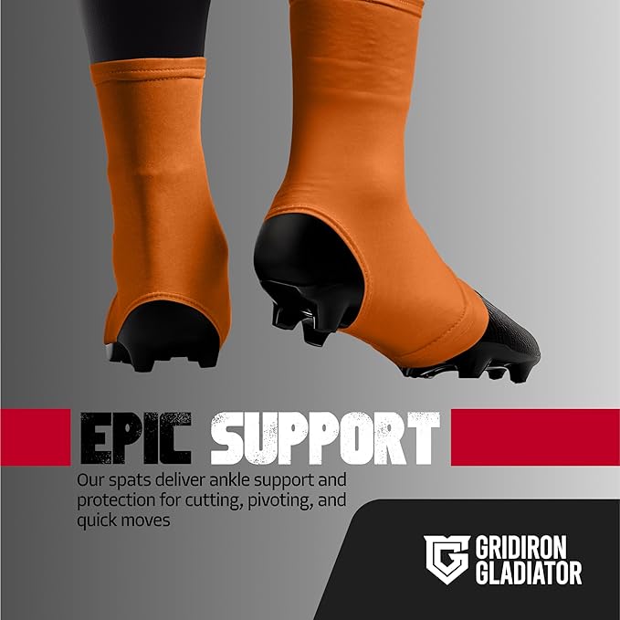 Gridiron Gladiator Football Spats - Spat Cleat Covers for Youth or Adult - Cover Cleats for Baseball Soccer Football - Shoe Sleeves - Sports Gear - Orange - Small