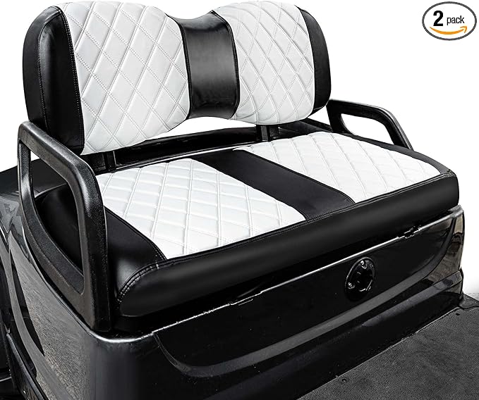 NOKINS Golf Cart Diamond Seat Covers Kit, Fit for Yamaha Drive/Drive 2 OEM Standard Front Seat Cushion, Golf Cart Vinyl Seat Cover, No Nails Required (White and Black)