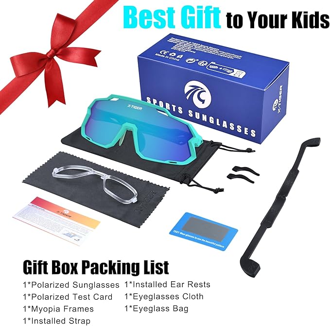 X-TIGER Kids Sunglasses Polarized Youth Baseball Sunglasses for 8-14 boys girls UV400 Sports Softball Cycling Glasses