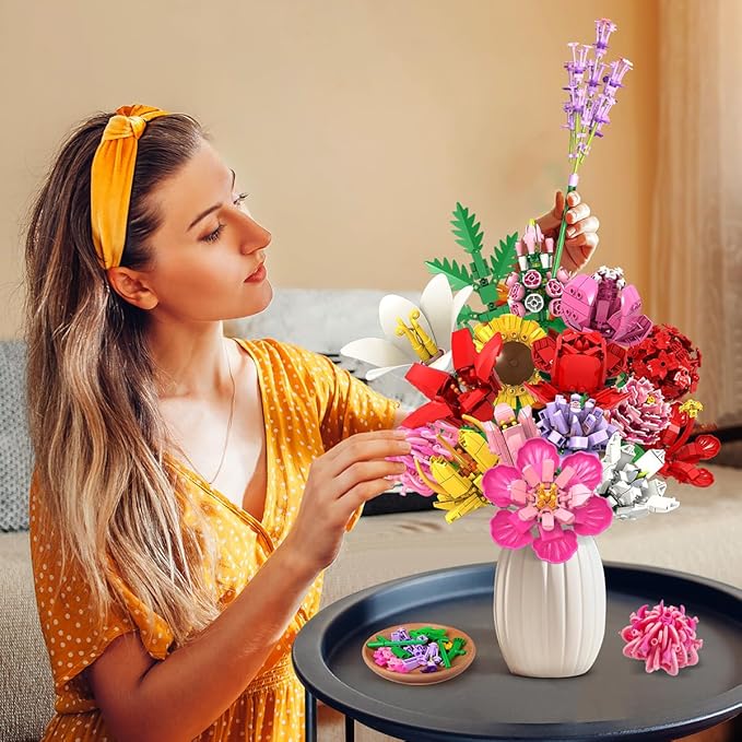 Flower Bouquet Building Set, 18 Flowers Rose Sunflower Home Plant Decor - Image 2